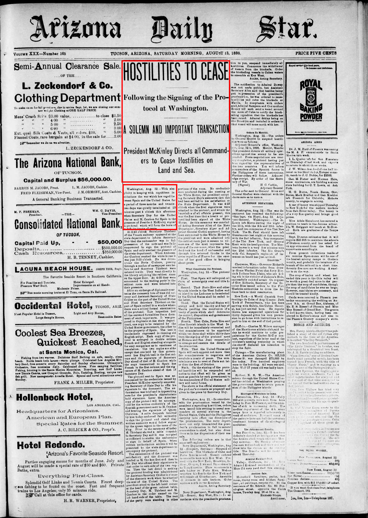 Aug. 13, 1898: Armistice declared in Spanish-American War